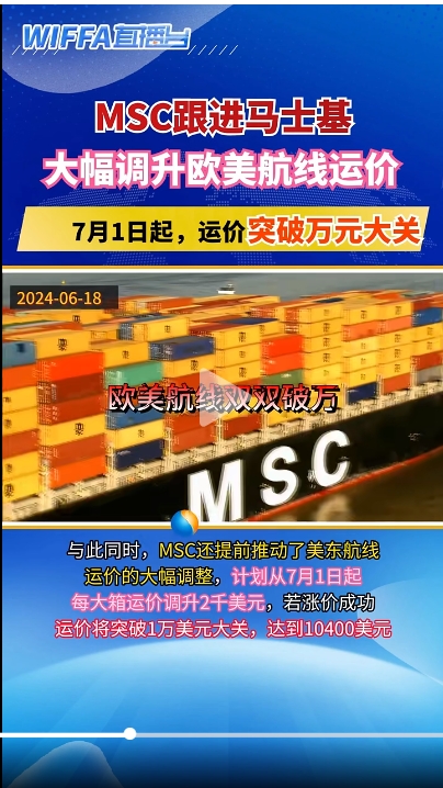 7月1日，美东再涨2千美元！运价将突破万元大关！